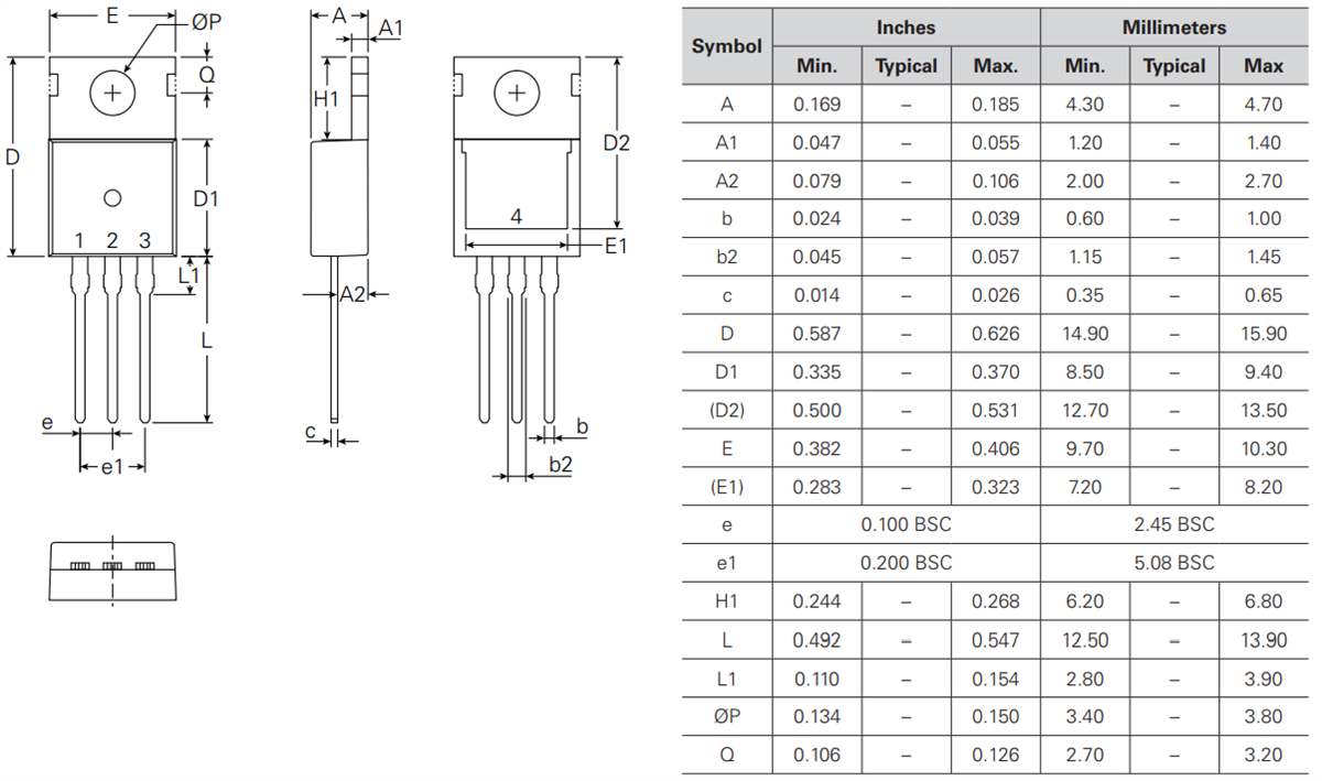 机械图纸 - IXYS IXFP34N65X2W功率MOSFET